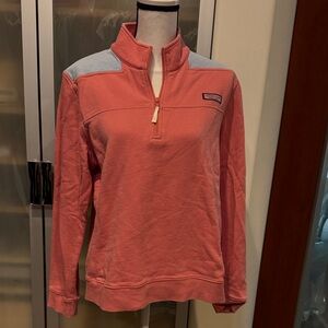 Vineyard Vines Coral and Light Blue Quarter-Zip Sweatshirt